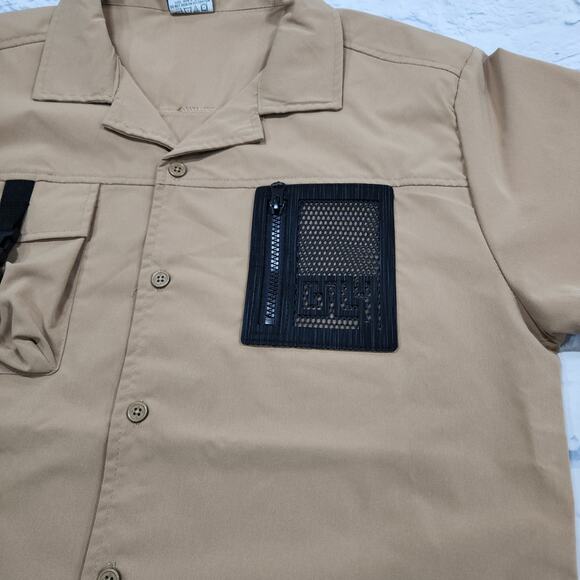 GTL4 MENS SIZE M Tan Button Front Short Sleeve Mesh Zip Pocket Military - Picture 5 of 10